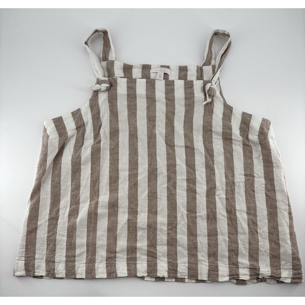 Lauren Conrad XL Striped Knotted Strap Tank Top Linen Blend Neutral